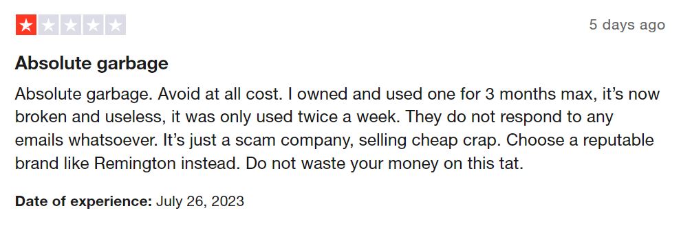 Skull shaver customer review trustpilot 3